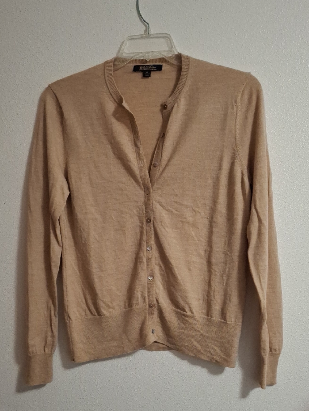 Brooks BrothersExtra Fine Italian Merino Tan Lightweight Button-Front Cardigan
